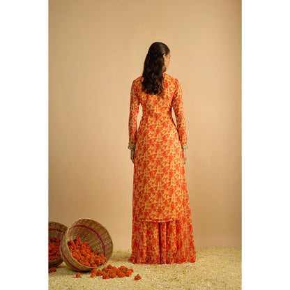 RAYASHA KHAN Yellow Printed Kurta with Palazzo and Dupatta