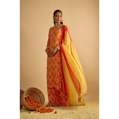 RAYASHA KHAN Yellow Printed Kurta with Palazzo and Dupatta