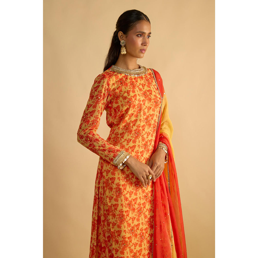 RAYASHA KHAN Yellow Printed Kurta with Palazzo and Dupatta