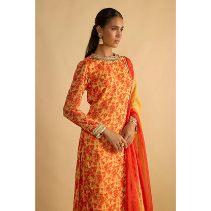 RAYASHA KHAN Yellow Printed Kurta with Palazzo and Dupatta