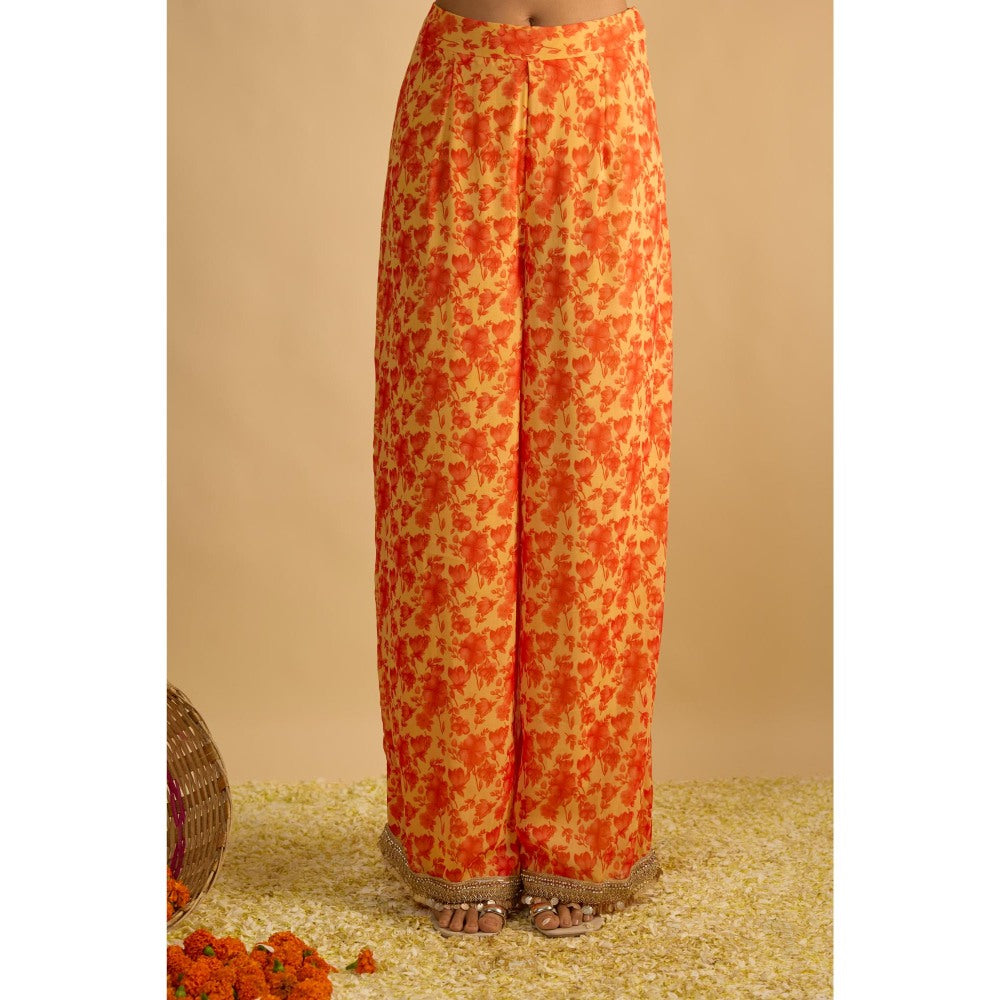 RAYASHA KHAN Yellow Printed Kurta with Palazzo and Dupatta