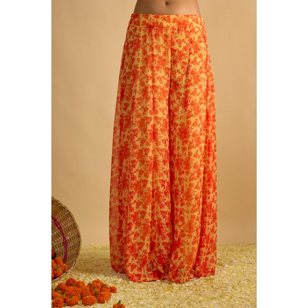 RAYASHA KHAN Yellow Printed Kurta with Palazzo and Dupatta