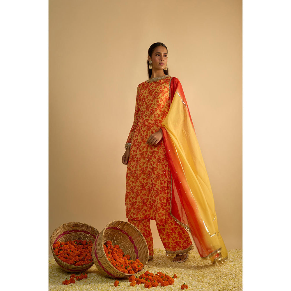 RAYASHA KHAN Yellow Printed Kurta with Palazzo and Dupatta