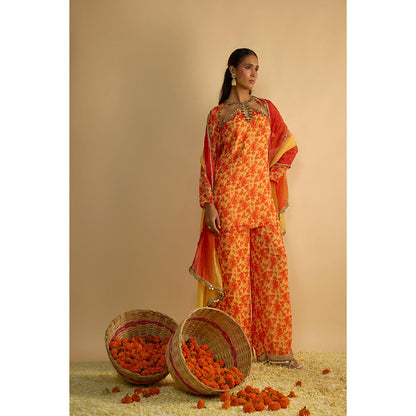 RAYASHA KHAN Yellow Printed Short Kurti with Palazzo and Dupatta