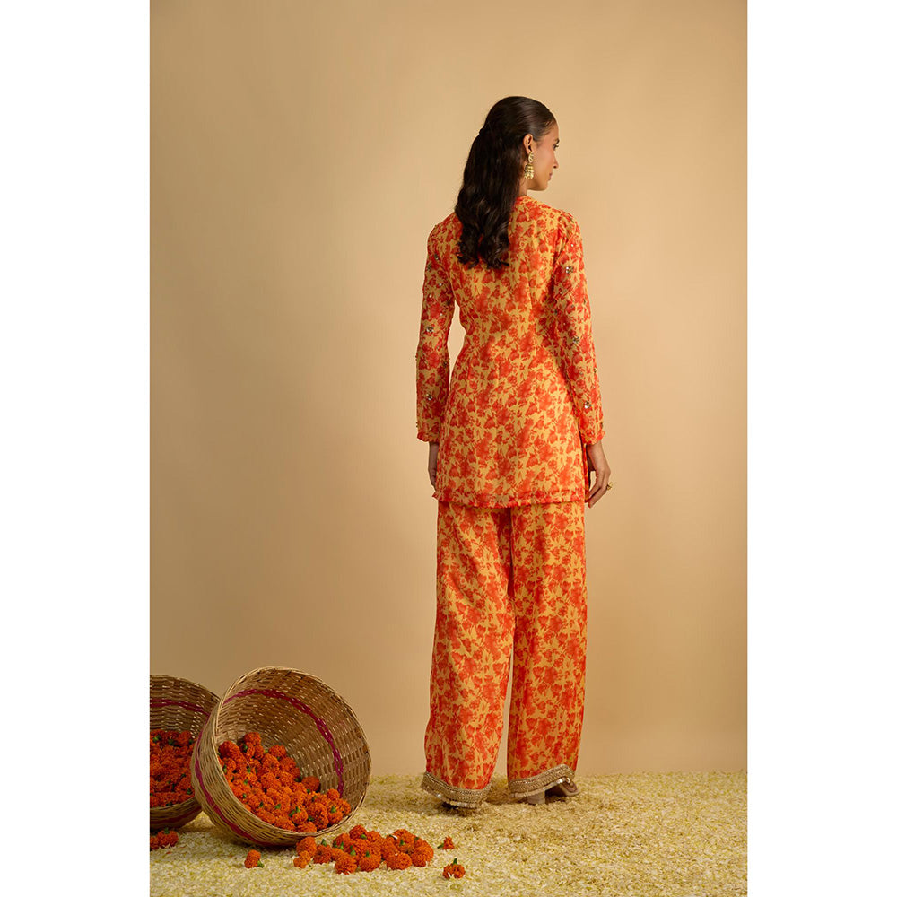 RAYASHA KHAN Yellow Printed Short Kurti with Palazzo and Dupatta