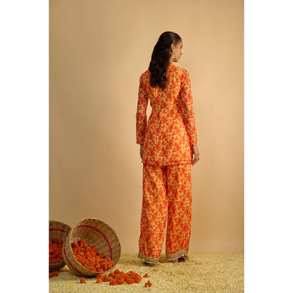 RAYASHA KHAN Yellow Printed Short Kurti with Palazzo and Dupatta