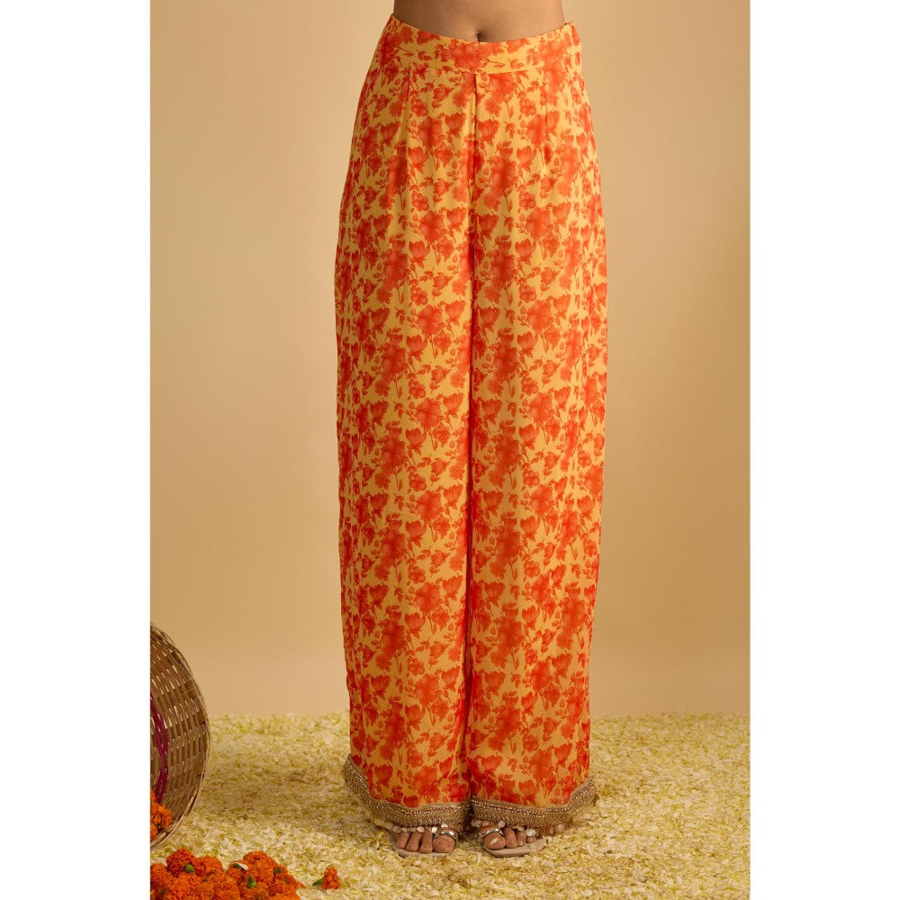 RAYASHA KHAN Yellow Printed Short Kurti with Palazzo and Dupatta