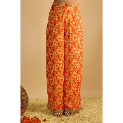 RAYASHA KHAN Yellow Printed Short Kurti with Palazzo and Dupatta