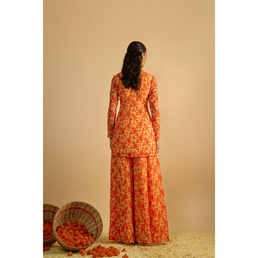 RAYASHA KHAN Yellow Printed Short Kurti with Palazzo and Dupatta