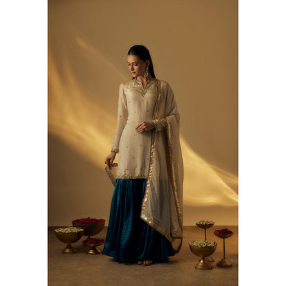 RAYASHA KHAN Beige Sharara with Kurti and Dupatta