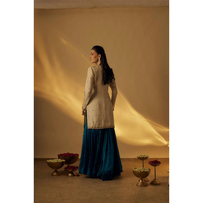 RAYASHA KHAN Beige Sharara with Kurti and Dupatta
