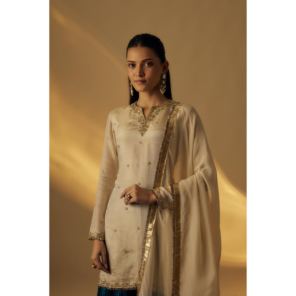 RAYASHA KHAN Beige Sharara with Kurti and Dupatta