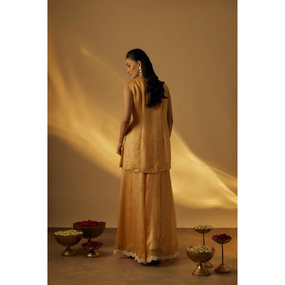 RAYASHA KHAN Mango Yellow Short Kurti with Palazzo and Dupatta