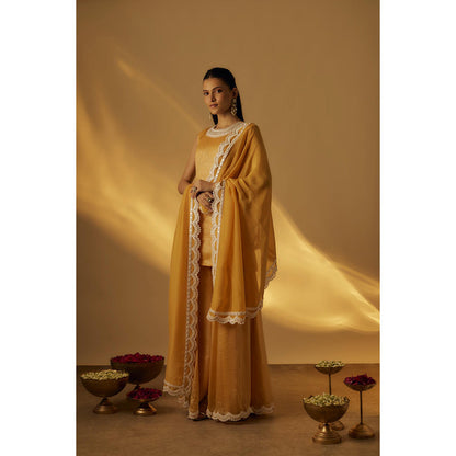 RAYASHA KHAN Mango Yellow Short Kurti with Palazzo and Dupatta