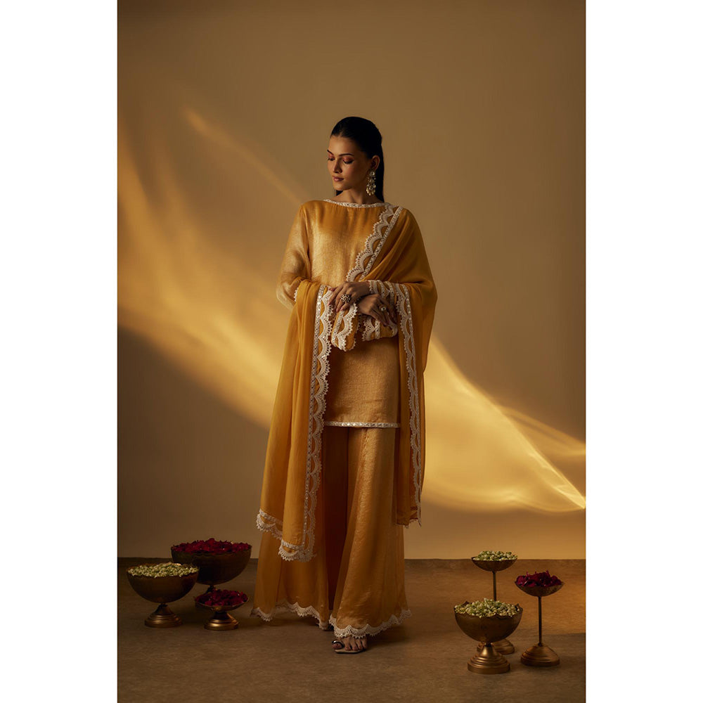 RAYASHA KHAN Mango Yellow Short Kurti with Palazzo and Dupatta
