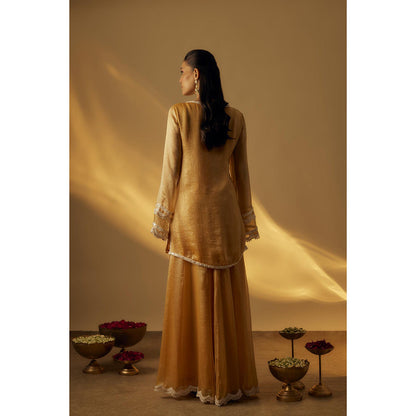 RAYASHA KHAN Mango Yellow Short Kurti with Palazzo and Dupatta