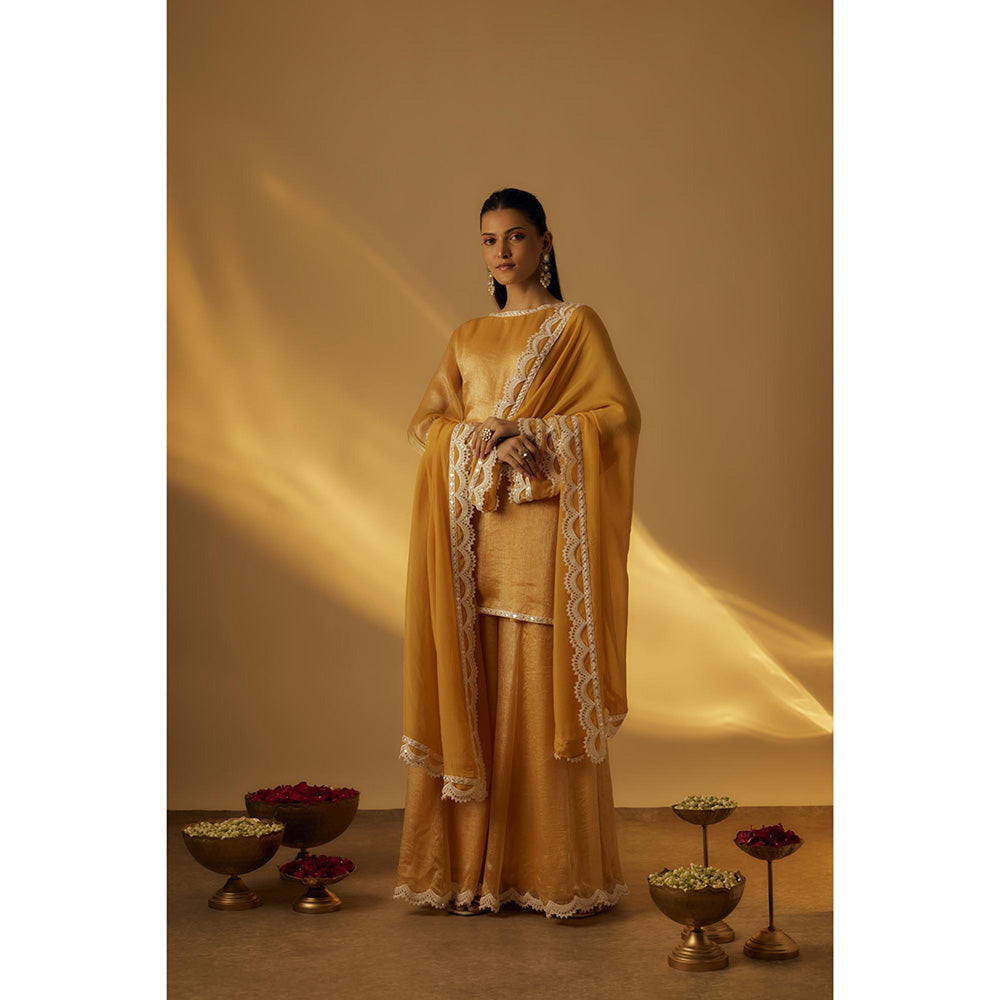 RAYASHA KHAN Mango Yellow Short Kurti with Palazzo and Dupatta