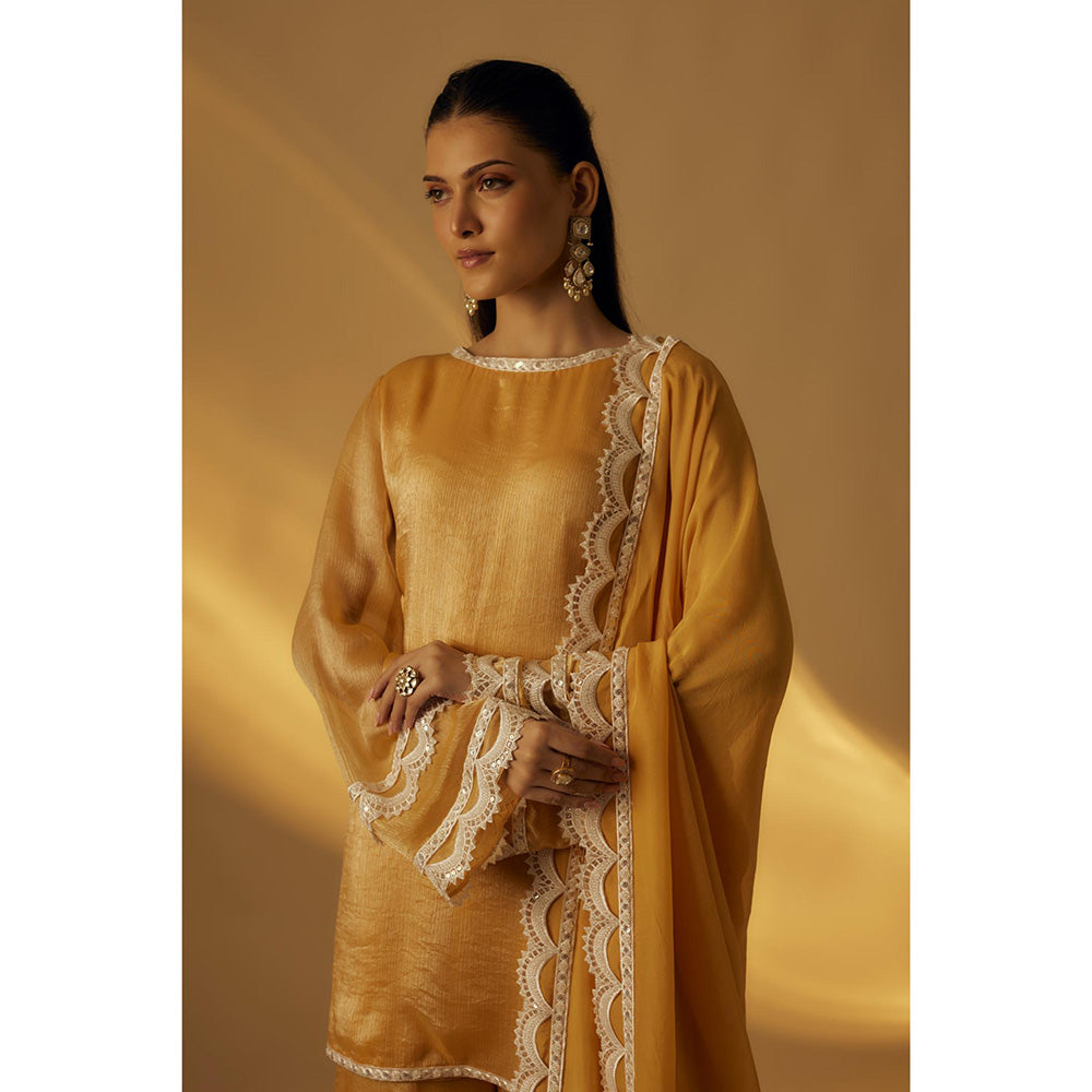 RAYASHA KHAN Mango Yellow Short Kurti with Palazzo and Dupatta