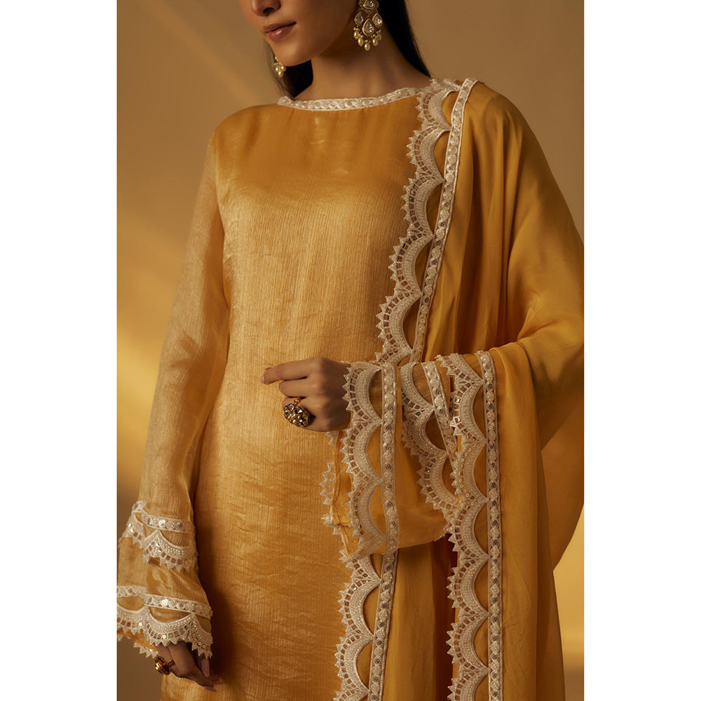 RAYASHA KHAN Mango Yellow Short Kurti with Palazzo and Dupatta