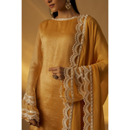 RAYASHA KHAN Mango Yellow Short Kurti with Palazzo and Dupatta