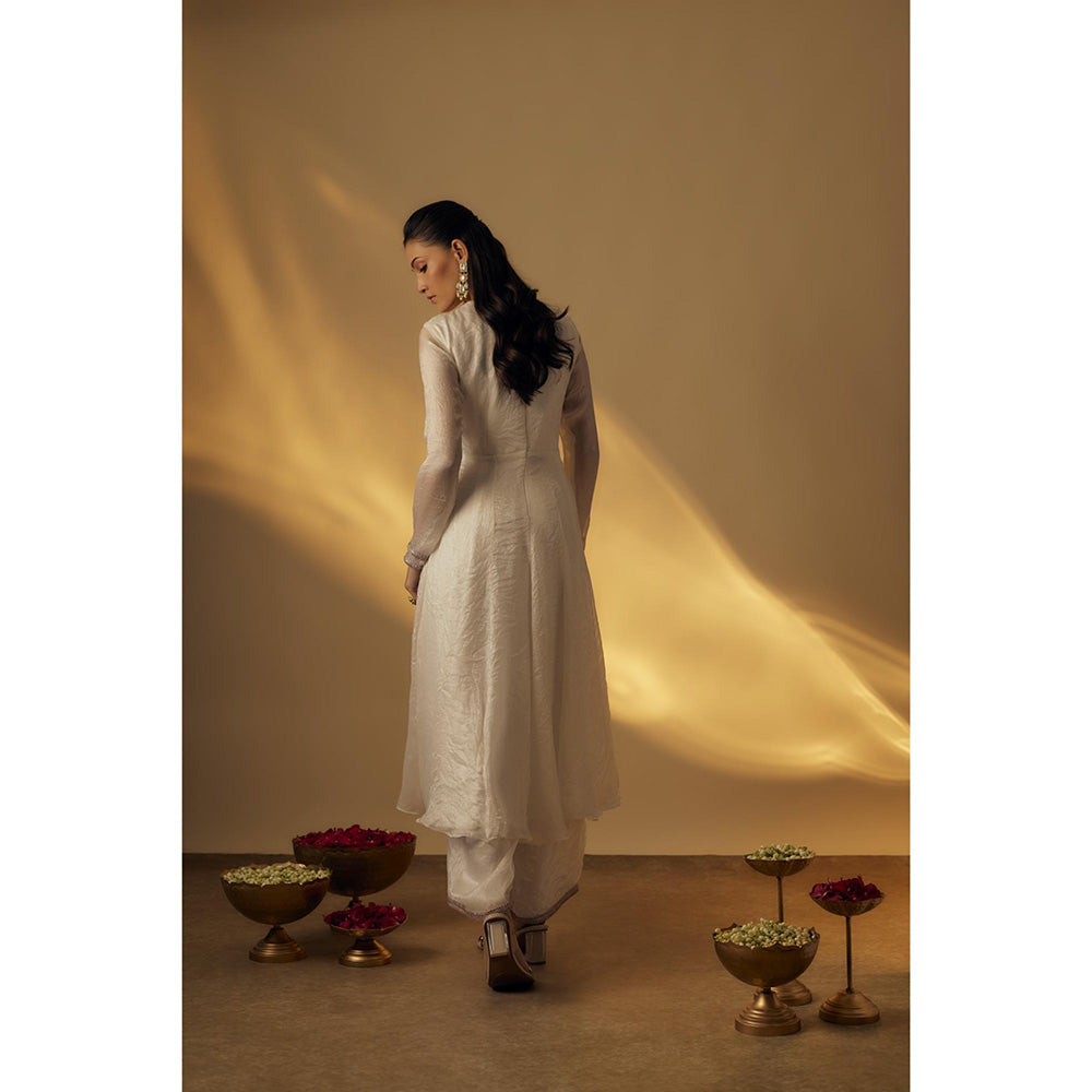 RAYASHA KHAN White Anarkali with Palazzo and Dupatta