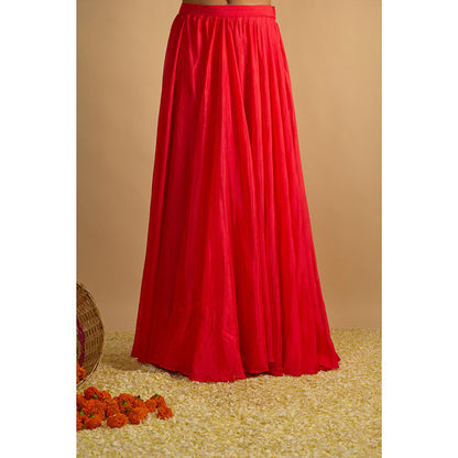 RAYASHA KHAN Pink Crimson Blush Corset Top with Lehenga and Dupatta
