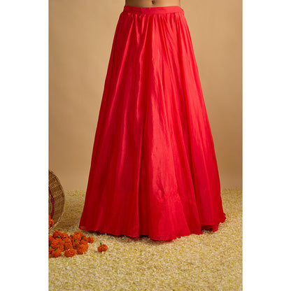 RAYASHA KHAN Pink Crimson Blush Corset Top with Lehenga and Dupatta