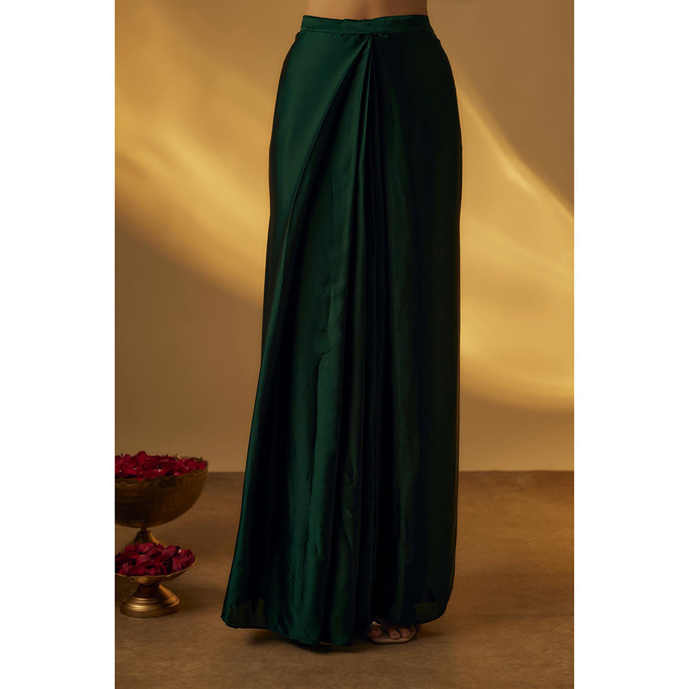 RAYASHA KHAN Forest Green Satin Jacket with Drape Skirt