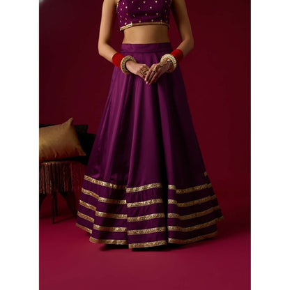 RAYASHA KHAN Brinjal Purple Russian Lehenga with Stitched Blouse and Dupatta