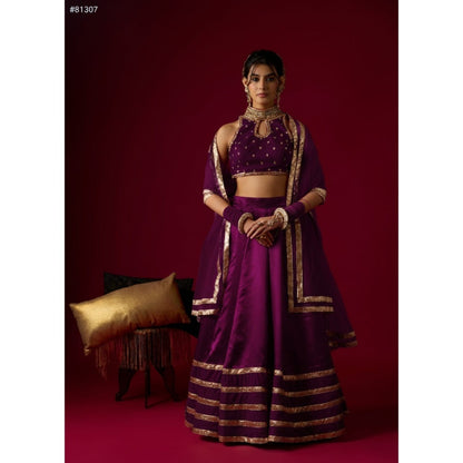 RAYASHA KHAN Brinjal Purple Russian Lehenga with Blouse and Dupatta