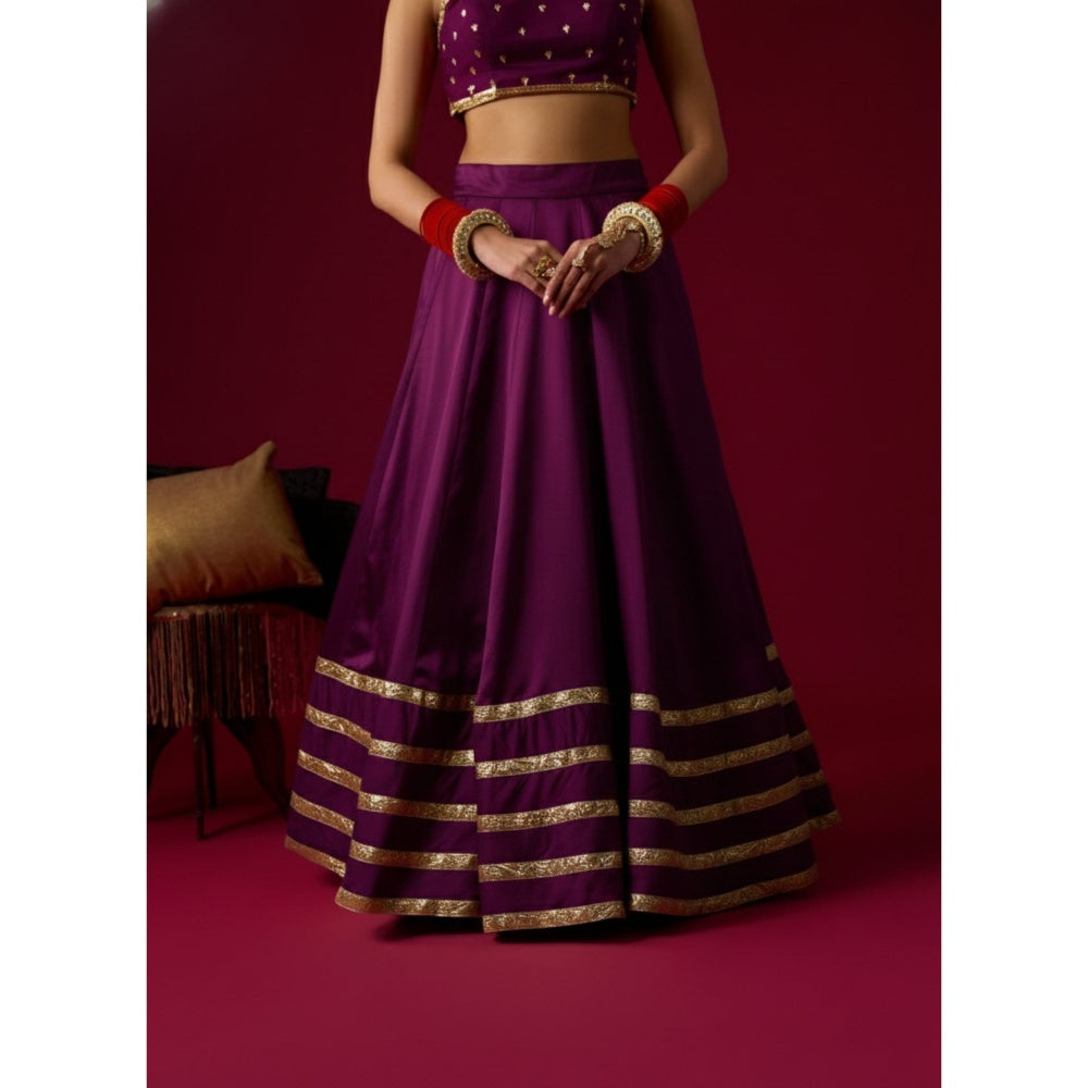 RAYASHA KHAN Brinjal Purple Russian Lehenga with Blouse and Dupatta