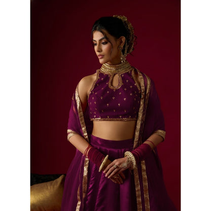 RAYASHA KHAN Brinjal Purple Russian Lehenga with Blouse and Dupatta