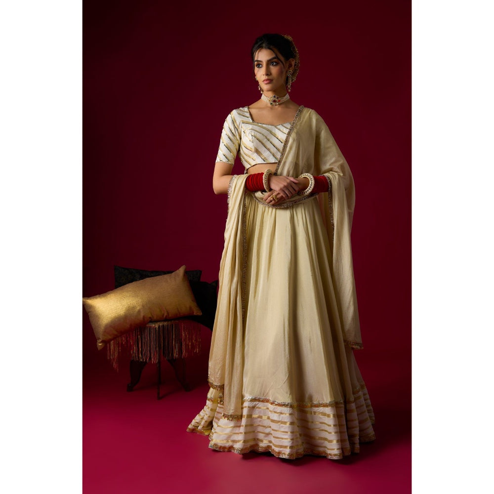 RAYASHA KHAN Gold Tissue Lehenga with Blouse and Dupatta