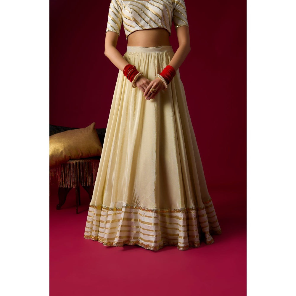 RAYASHA KHAN Gold Tissue Lehenga with Blouse and Dupatta