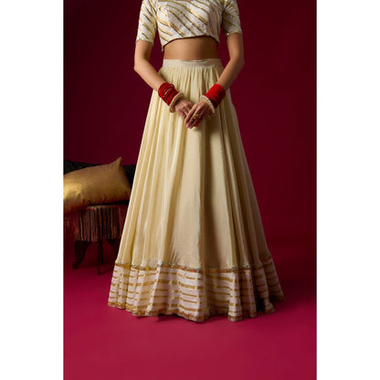 RAYASHA KHAN Gold Tissue Lehenga with Blouse and Dupatta