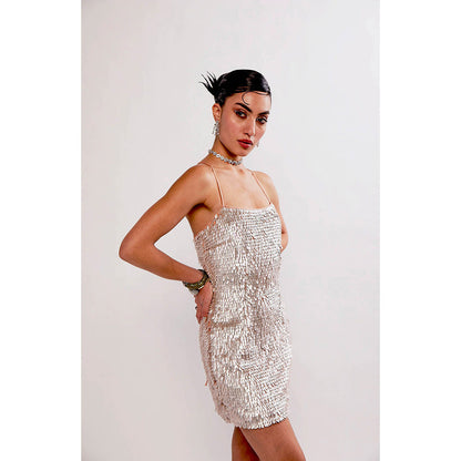 Realm By Vaishali Pearl Peach Sequin Embellished Mini Dress