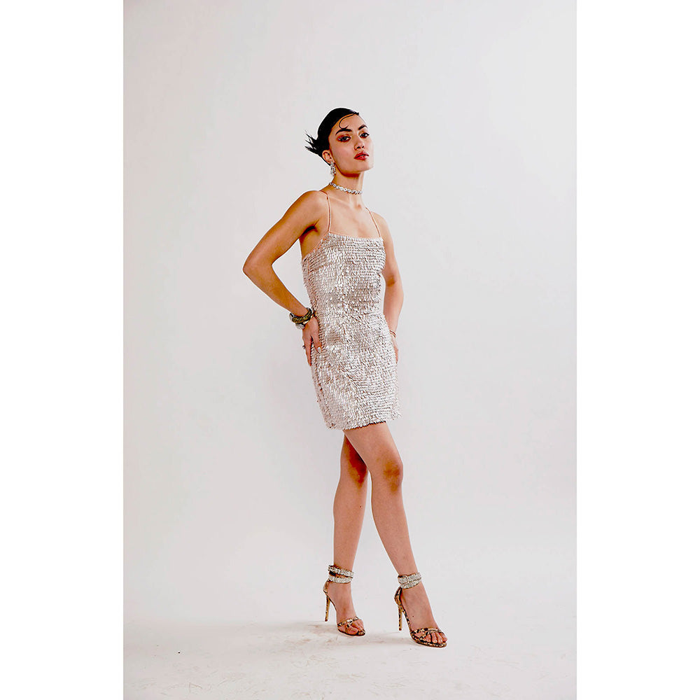 Realm By Vaishali Pearl Peach Sequin Embellished Mini Dress