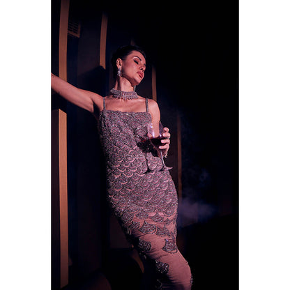 Realm By Vaishali Serena Dusty Pink Crystal Embellished Maxi Dress