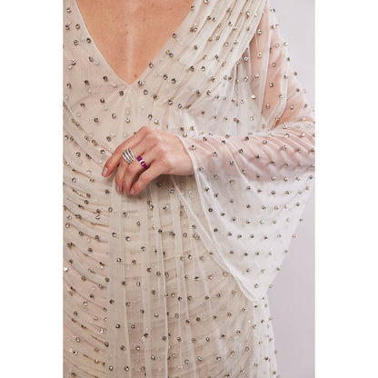 Realm By Vaishali Delilah Off White Crystal Embellished Mini Drape Dress