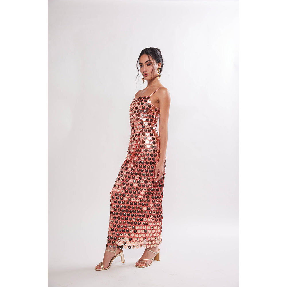 Realm By Vaishali Sundae Rose Gold Sequin Embellished Maxi Dress