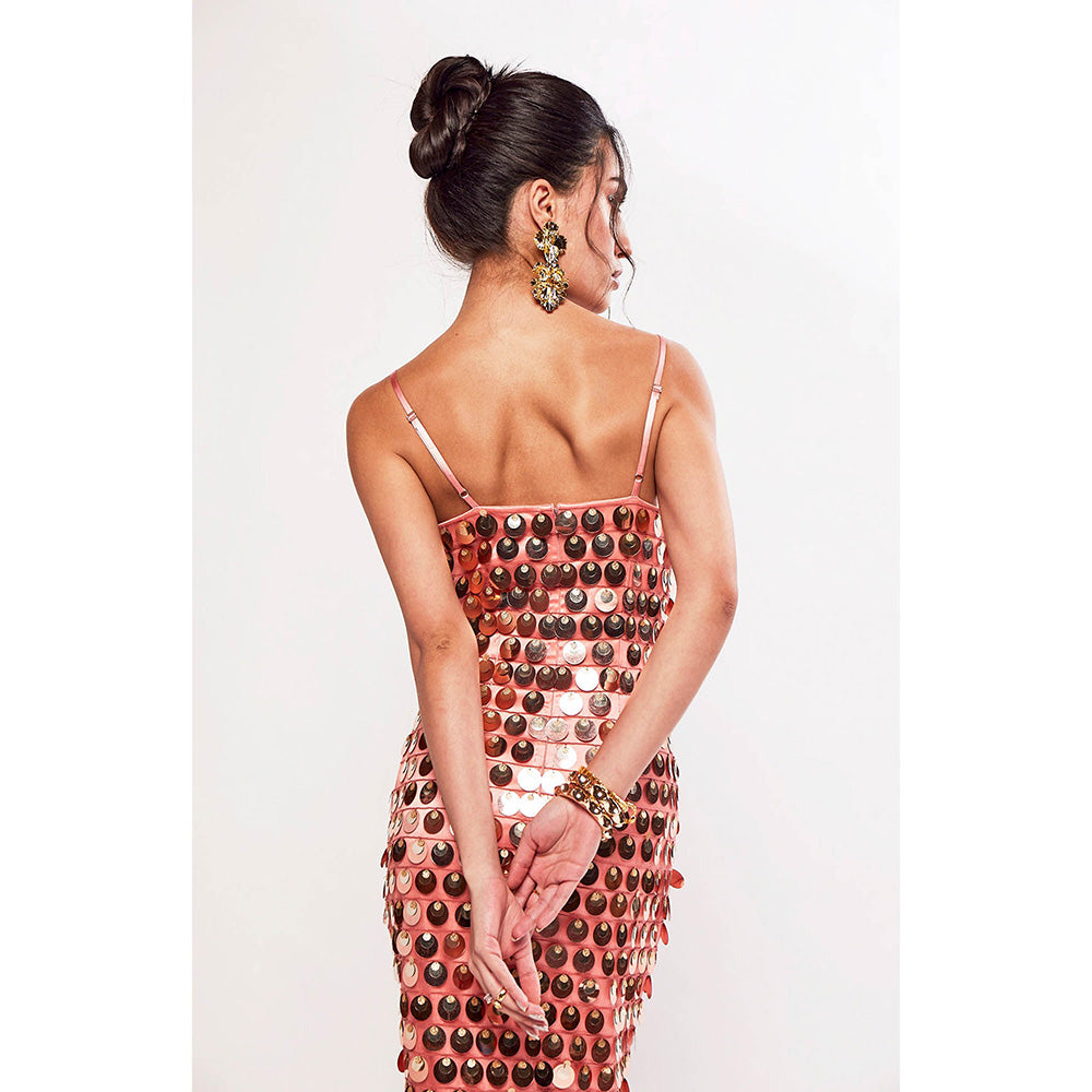 Realm By Vaishali Sundae Rose Gold Sequin Embellished Maxi Dress