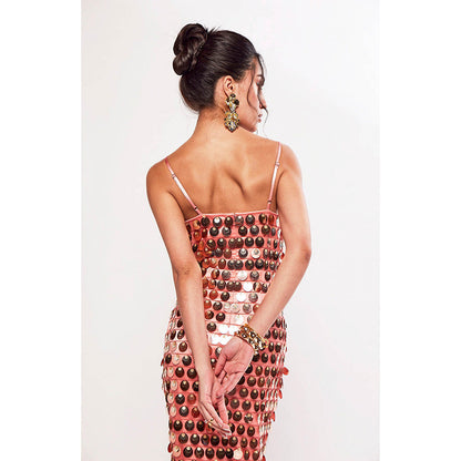 Realm By Vaishali Sundae Rose Gold Sequin Embellished Maxi Dress