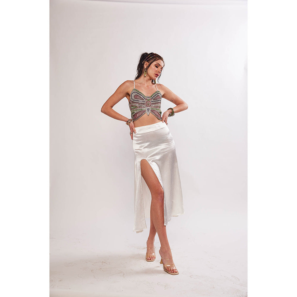 Realm By Vaishali Twinkle White Midi Skirt