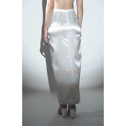 Realm By Vaishali Scarlet White Drape Maxi Skirt