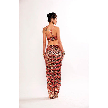 Realm By Vaishali Rose Gold Sundae Sequin Embellished Bralette with Skirt (Set of 2)