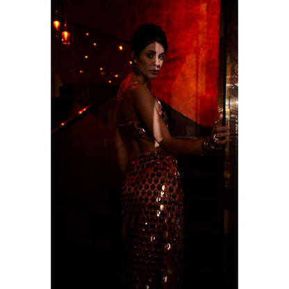 Realm By Vaishali Rose Gold Sundae Sequin Embellished Bralette with Skirt (Set of 2)