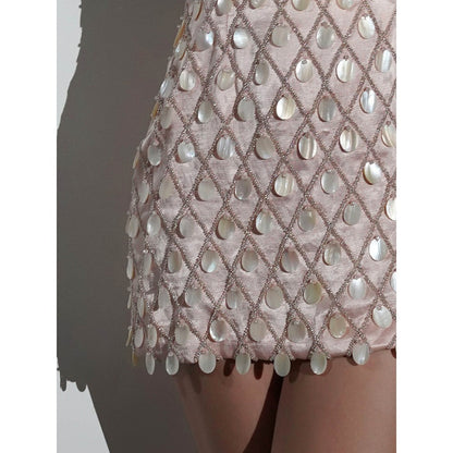 Realm By Vaishali Madeline Salmon Peach Mother Of Pearl Embellished Mini Dress