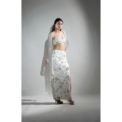 Realm By Vaishali Charlotte White Embellished Bralette with Skirt and Cape (Set of 3)