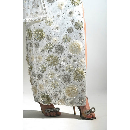 Realm By Vaishali Charlotte White Embellished Bralette with Skirt and Cape (Set of 3)