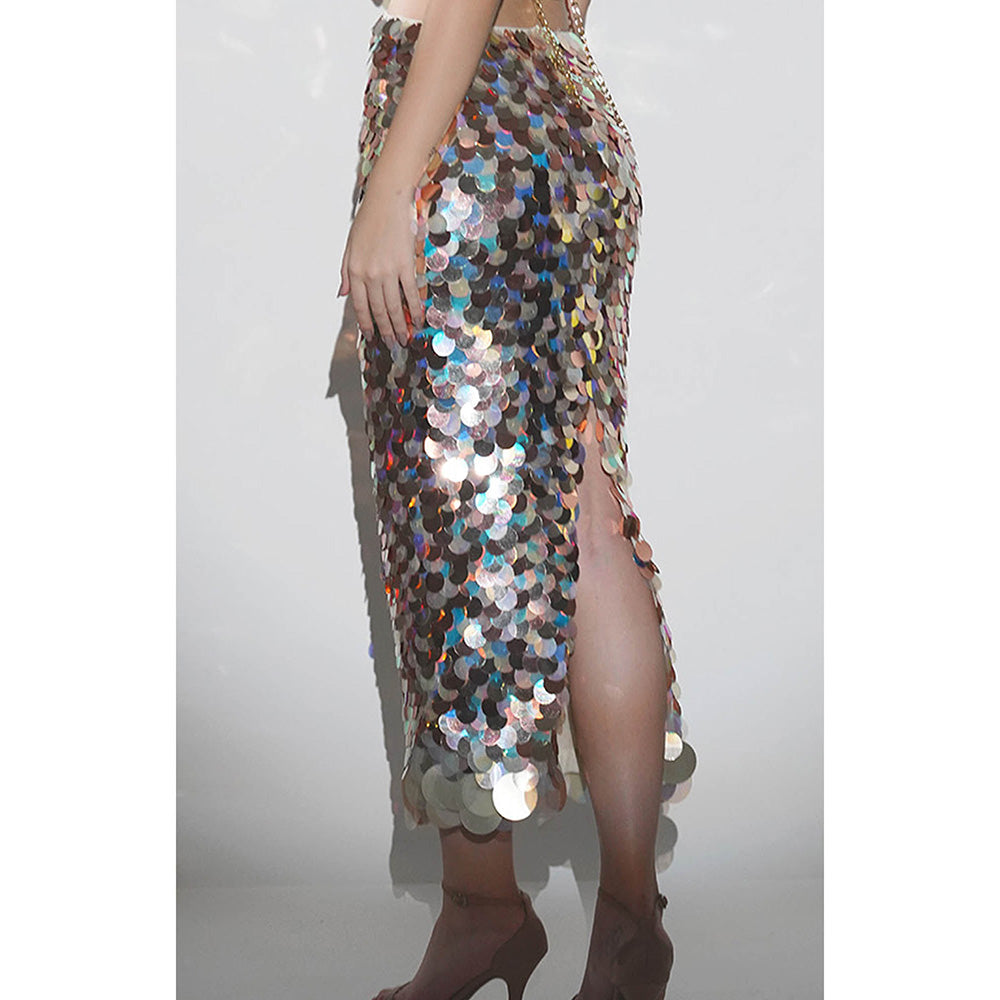 Realm By Vaishali Multi-Colour Isla Metallic Sequin Pencil Skirt